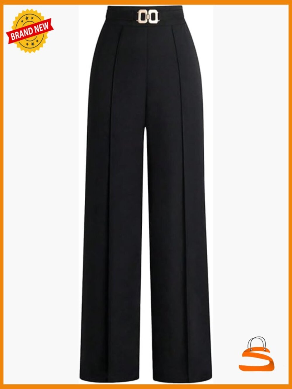 High Waisted Dress Pants Metal Linked Straight Leg Work Trousers